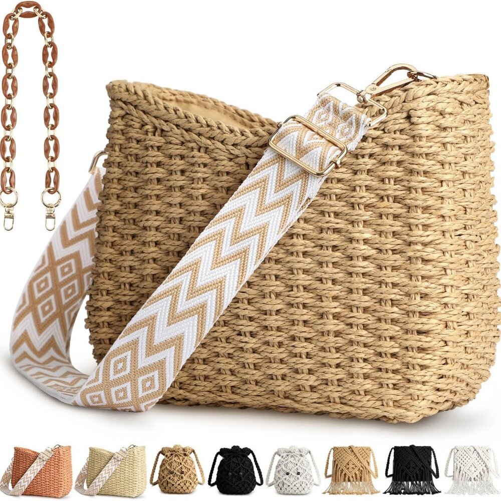 Straw Handbags Purses Crossbody Pocketbook Bag Casual Woven Beach Bags Summer Ho - Picture 1 of 6